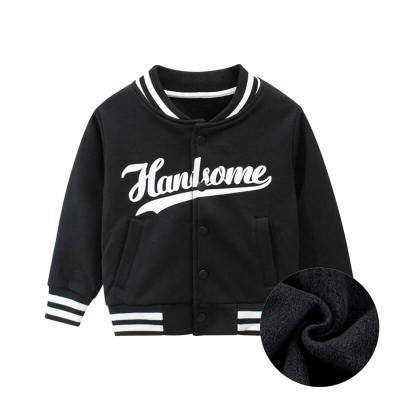 China Anti-Wrinkle Customize Hot Spring Autumn Fleece Button Black Letter Print Cotton Stylish Outdoor Unisex Kid Clothes Boy Girl Jacket And Coats for sale