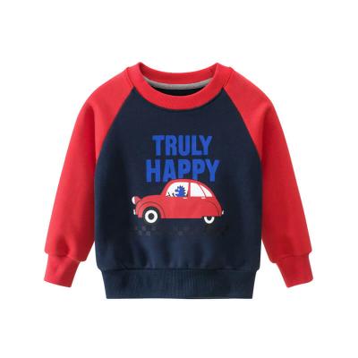 China Super Soft Cotton Plain Red Color Block Navy Blue Color Block Car Cartoon Letter Print Crew Neck Organic Kid's Sweatshirt For Boy Girl for sale