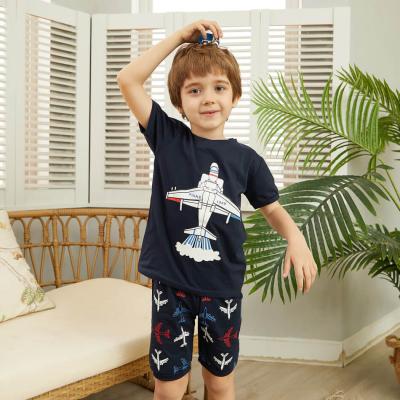 China Cotton Summer Casual Flat Print Custom Printed Short Sleeve Top And All Shorts Over Two Piece Kids Pajamas Pajamas Set For Boys for sale