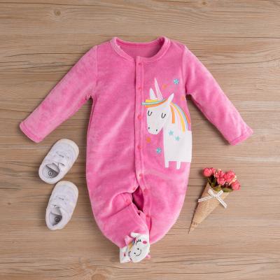 China Infant Girl Unicorn Onesie Romper Baby Onesie Organic Cotton Jumpsuit Longsleeve Front Button Long Sleeve Newborn with Foldable Footie for sale