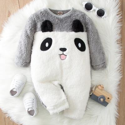 China Wholesale Panda Winter Fleece Infant Gray Cotton Onesie Romper Newborn Boy Longsleeve Clothes Comfortable Jumpsuit Baby 3D Rabbit Ear Jumpsuit for sale