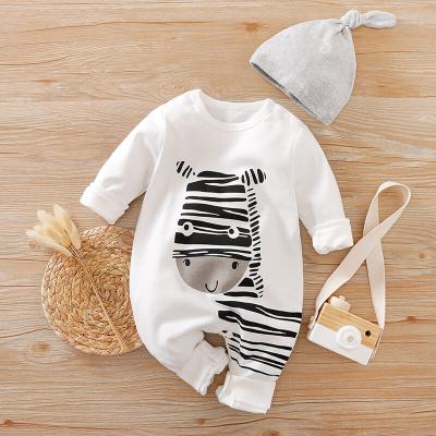 China 100% Cotton Onesie Longsleeve Clothes Sleepsuit White Baby Romper Newborn Organic Plain Zebra Jumpsuit With Hat Set for sale