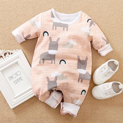 China Longsleeve New Product Pink Organic Cotton Long Sleeve Onesie Neutral Newborn Baby Clothes Stripes Animal Print Romper And Jumpsuit for sale