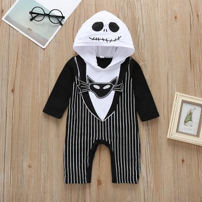 China Longsleeve Long Sleeve Cartoon Printed Stripe Jumpsuits Newborn Infant Baby Toddler Black Clothes Rompers Halloween Onesie With Hood for sale