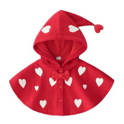 China Red Bow Wool Coat Autumn Winter Warm Clothes Jacket Kids Girls Viable Woolen Coutwear With Hooded for sale