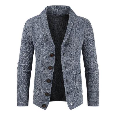 China Anti-wrinkle comfort fashion shawl collar new winter custom floral thickened crochet pockets thick knitwear men's cardigan sweater for sale