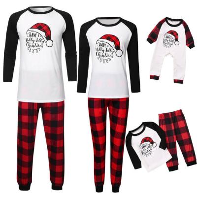 China 2021 Thermal Pajamas Parentchild Suit Plaid Christmas High Quality Hat Printed Family Pajamas Matching Set for sale