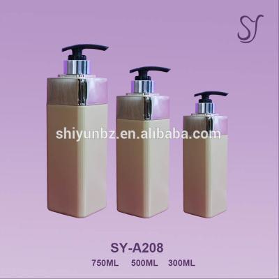 China Suitable 300ml 500ml 750ml Empty PE High End Square Pillar With UV Type Shampoo Lotion Coating White Bottles A208 for sale