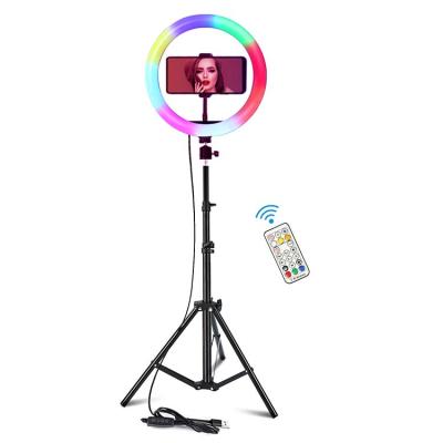 China ABS MJ26 RGB ring light with tripod stand, 10 inch ring light 26cm for video tik tok for sale