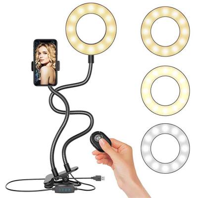 China Mobile Phone Holder With Light Adjustable Stand Live Stream Selfie Ring Light Selfie Phone Holder With Three Different Light for sale