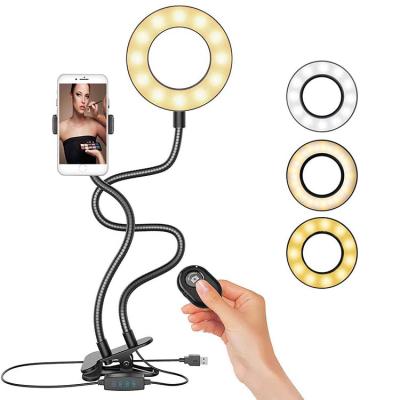 China Cell Phone Holder With Selfie Light China Manufacturer Led Ring Light Selfie Ring Clip On Desk With Dimmable Phone Holder And Arms for sale