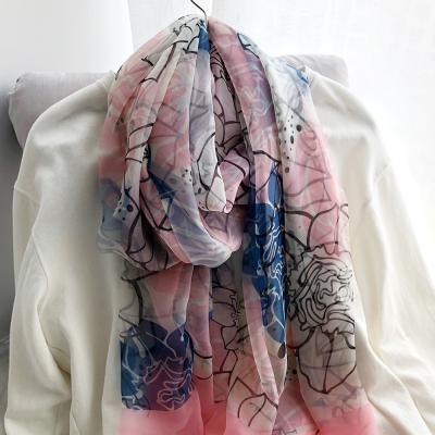 China New Retro Style Long 180cm Length Scarf Women Elegant Silk Scarf Decorative Scarf for sale