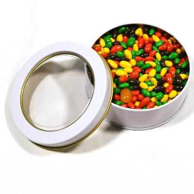 China Food Ready to Ship Small Round Empty Tin Box Clear Window for Sweet/Candy/Mint/Gift Clear Top Lids for sale