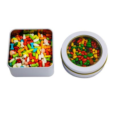 China Round White Square Metal Box 88*88*45mm Food Or Herb/Spices Mint/Sugar/Candy/Popcorn//Tea Tin Boxes With Clear Lid for sale