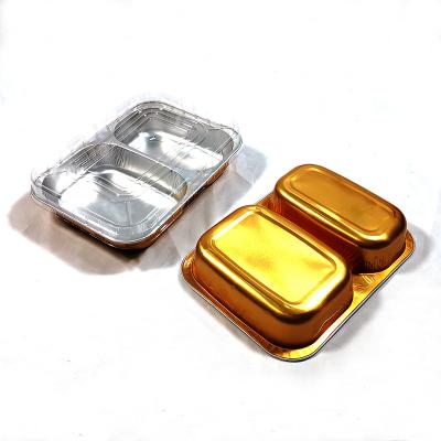 China Eco-Friendly Disposable Airline Compartment Packaging Food Bowl Container Food Grade Aluminum Foil Tray With Lid for sale