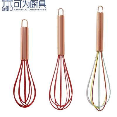 China Sustainable Factory direct sale rose gold handle egg beater batter cream whisk Silicone egg whisk for sale