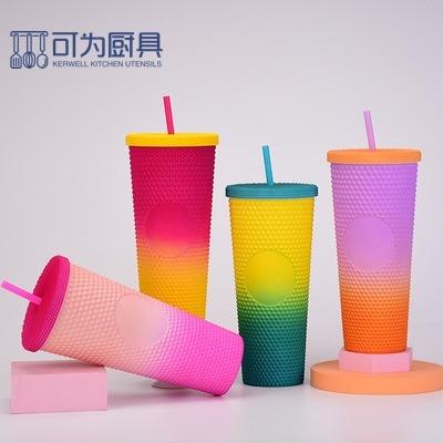 China Sustainable sublimation Double layer plastic large capacity creative 710ml durian cup Acrylic Tumbler Plastic Water Bottle for sale