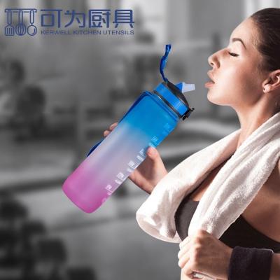 China Sustainable sublimation Tritan large capacity gradient color outdoor sports bottle, portable handle Plastic Water Bottles for sale