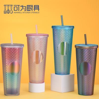 China Sustainable Double layer plastic straw cup large capacity luminous color change gradient Durian Cup for sale