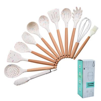 China 12 Pieces Home Kitchen Wooden Handle Instruments Silicone Desktop Kitchenware Viable Tableware for sale