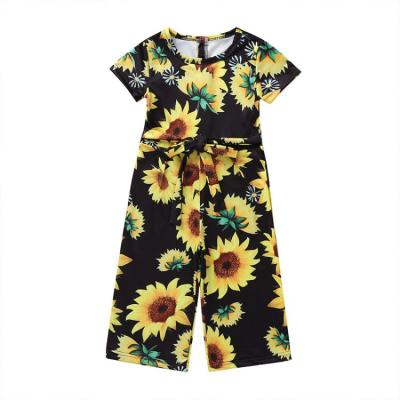 China 2021 Summer New Children's All-match Suit Casual Jumpsuit Girl's Clothes Sunflower Printing One-shoulder Breathable Overalls for sale