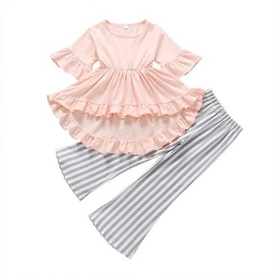 China Casual Fashion Modern Girl's Clothing Set Long Sleeve Ruffle Design Printed Pants Kids Clothing for sale