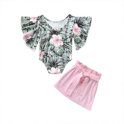 China Amazon Sale Xiaofei Sleeve Romper Skirt Suit Infants and Toddlers Summer Casual Hot Two-Piece Baby Girl Print Baby Suit for sale