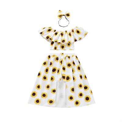 China Casual Hot Sale Clothes Baby Set Sun Flower Skirt Pants Bandeau Girls Summer Top Printed Three-piece Suit for sale