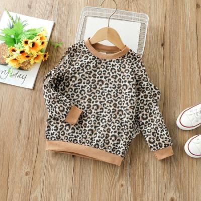 China 2021 Autumn leopard print long sleeve hoodie European and American girls hollow bowknot breathable top round neck hoodie for sale