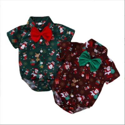 China Handsome Printing Spandex/Polyester Shirt Wholesale Pattern Button Short Sleeve Baby Boy Christmas Wear Clothes Jumbsuit Boy for sale