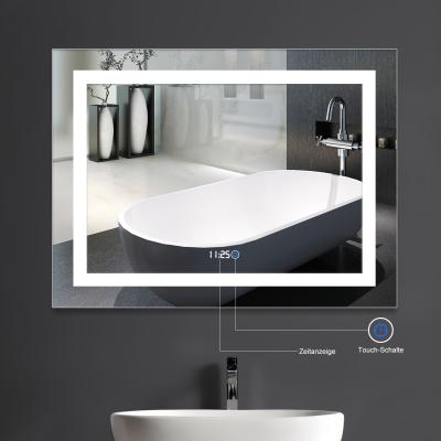 China Smart Magnifying Touch Screen Led Bathroom Mirror With Time Temperature Clock Wholesale Bathroom Mirror for sale