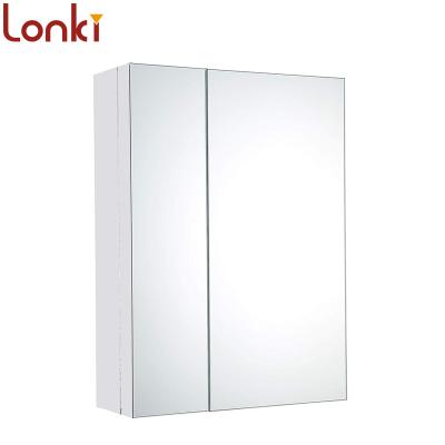 China Modern large capacity memory bathroom mirror cabinet quality stainless steel mirror vanity cabinet with double door for sale