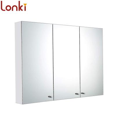 China Modern Wall Mounted Bathroom Stainless Steel Mirror Cabinet Modern Triple Door Storage Mirror Cabinet Unit for sale