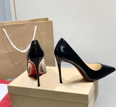 China Luxury Genuine Women's Unique Red Classic Round High Heels, Famous Designer Genuine Leather Slim Heels, Big Brand Women's Shoes for sale