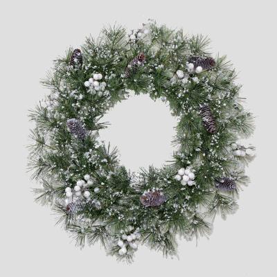 China PVC Bows Garland Supplier Wholesale 1Pcs Christmas Yarn Frames 24Ft Artificial Storage Customizable Cashmere Glittered&White Berry Wreath for sale