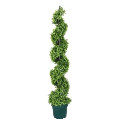 China Artificial Cedar Tree Potted Spiral Plant Shrubs For Christmas Front Door Artificial PE Entryway Garden Topiary Bush Decorative Urn for sale