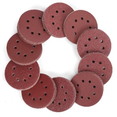 China Durable 8 hole 5 inch abrasive tools sandpaper automotive sand paper disc red hook sanding disc for sale