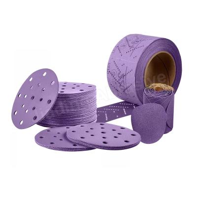 China Consistent Sanding with 150MM Multiple Holes Purple Ceramic Hook Loop Sanding Discs for sale