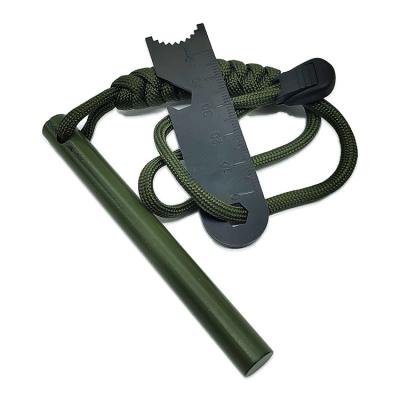 China 4 inch Survival Ferrocerium Drilled Flint Fire Starter met Paracord Handle Versatile Te koop