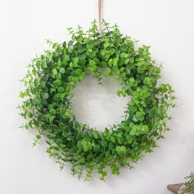 China Plastic Eucalyptus Wreath For Front Door Wall Window Garlands Green Leaves Braid Home Decor Wedding Indoor Outdoor for sale