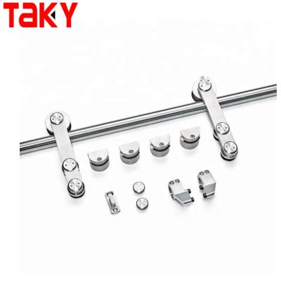 China Modern Frameless Glass Shower Room Rolling Sliding Barn Door Track Hardware Kit for sale