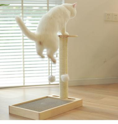 China Sustainable Wooden Cat scratch post simple customized sisal cat tree factory for sale