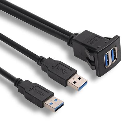 China COMPUTER 2M Dual Ports Square Usb 3.0 Panel Mount Usb Extension Cable with Loop for Car Truck Boat Motorcycle Dashboard for sale