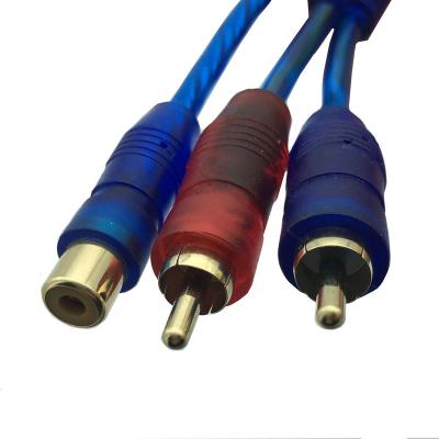 China Speaker 20cm Gold Rca Plug to 2 RCA Male to Male Jack Y-Adapter Cable Male to 2RCA Female Jack (RCA Male to 2XRCA Female) for DVD/TV/CD for sale