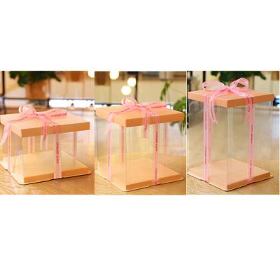 China Recycled transparent materials birthday cake box pink asingle and double layer plus three layer packaging pastry birthday cake baking box for sale