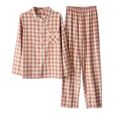 China QUICK DRY Women Long Sleeve Pajamas Set Comfortable 100% Cotton Soft Plaid Ladies Pajamas Pajamas Sleepwear Two Piece Set for sale