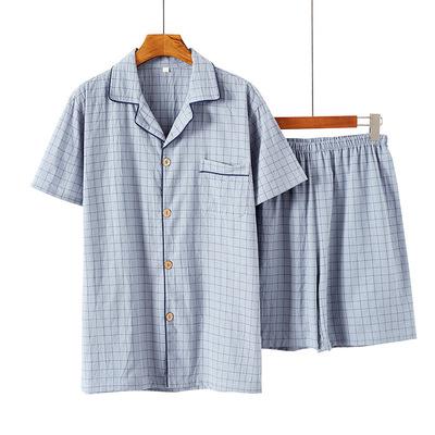 China Women's Summer QUICK DRY OEM Modal Cotton Two Piece Short Sleeve Plaid Suit Sleepwear Pajamas Home Set Pajamas for sale