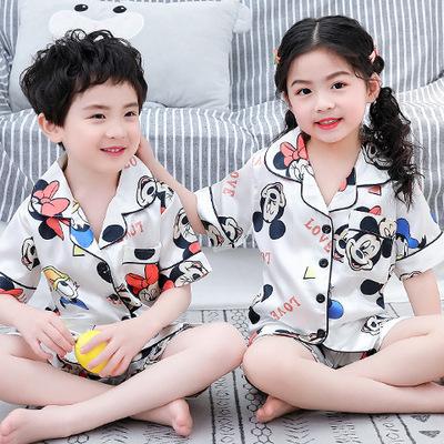 China OEM ODM Custom Wear QUICK DRY Custom Summer Shorts Sleeve Boys Girls Kids Home Kids Kids Silk Pajamas Sleepwear Set for sale