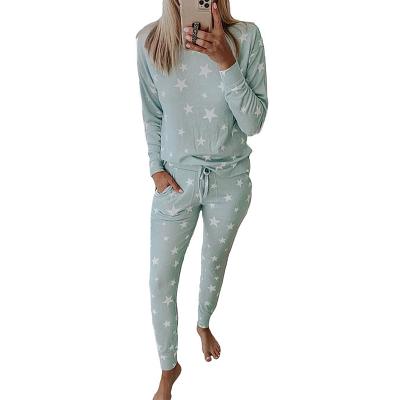 China Factory QUICK DRY Manufacturing Stars Printed Long Pajamas Suit Matching Christmas Pajamas For Girls for sale