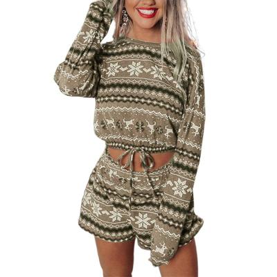 China Print QUICK DRY Long Sleeved Shorts Two Piece Suit Home Service Shorts Tights Fit Women's Long Sleeved Two Piece Suit for sale